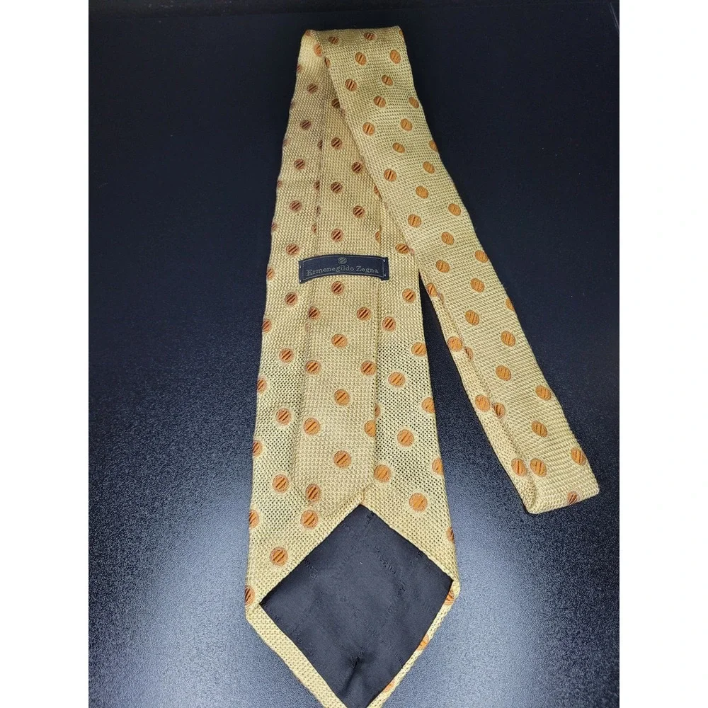 Ermenegildo Zegna Men's Necktie Gold Polka Dot Silk 3.75x58 Excellent